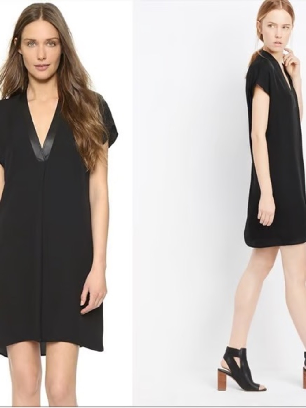 VINCE SILK TUNIC DRESS LAMBSKIN LEATHER TRIM
